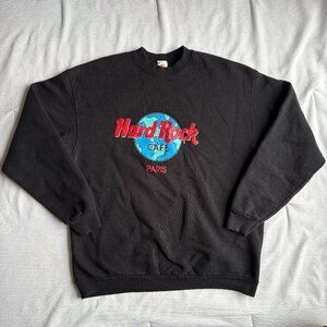 Vintage 90s Hard Rock Cafe Paris Black Crewneck Sweatshirt Men's Size XL